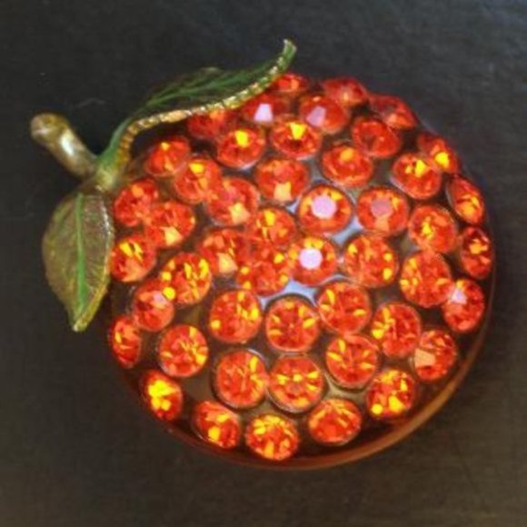 Vintage Austria Forbidden Fruit Orange Rhinestone Brooch